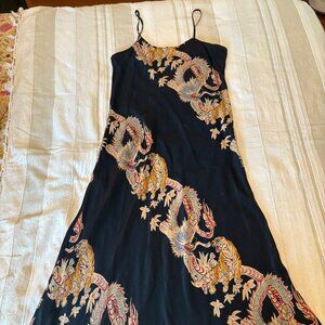 Vintage 90s Avanti Silk Dress – Black Dragon & Tiger Print, Midi Length